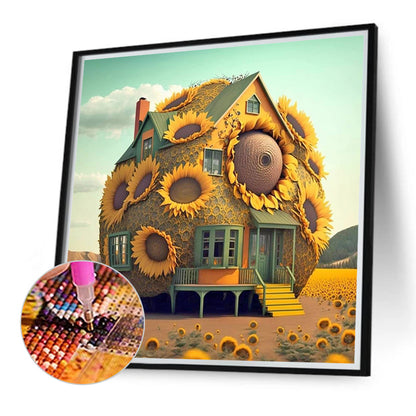 Sunflower House - Full Round Drill Diamond Painting 40*40CM