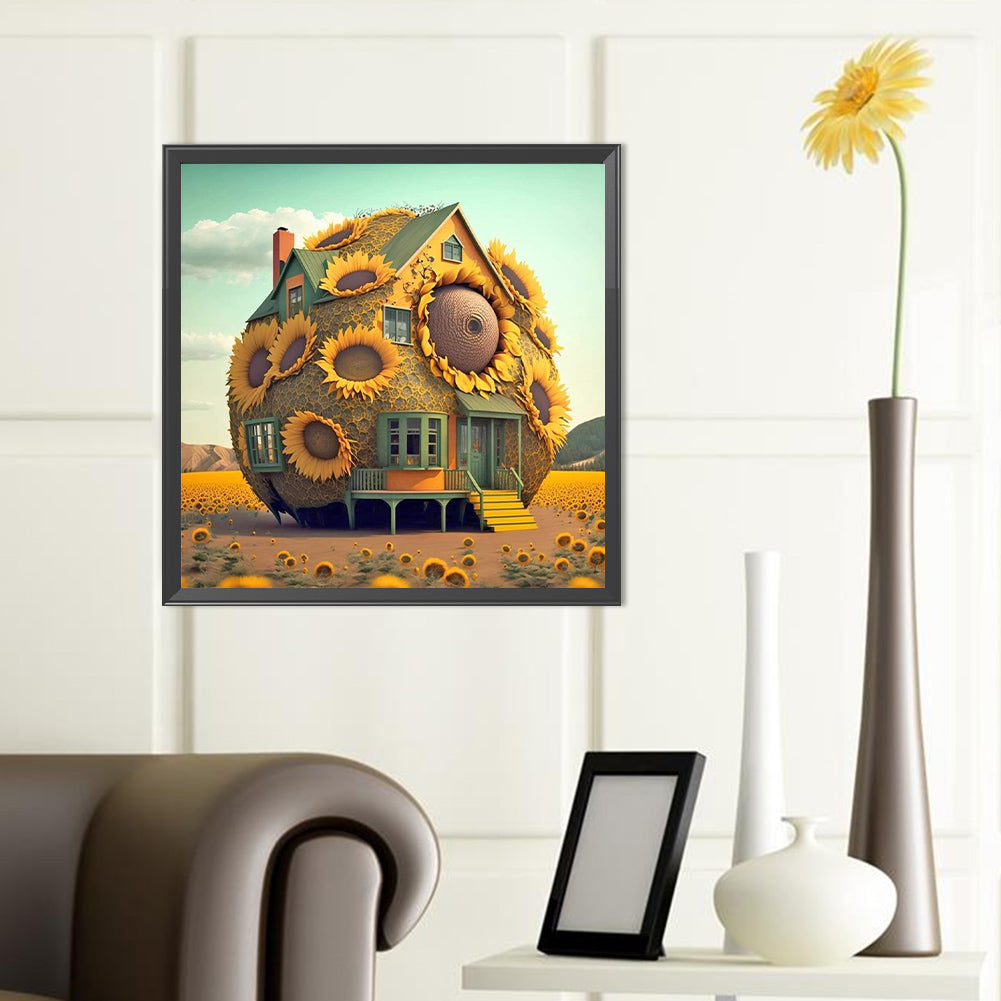 Sunflower House - Full Round Drill Diamond Painting 40*40CM