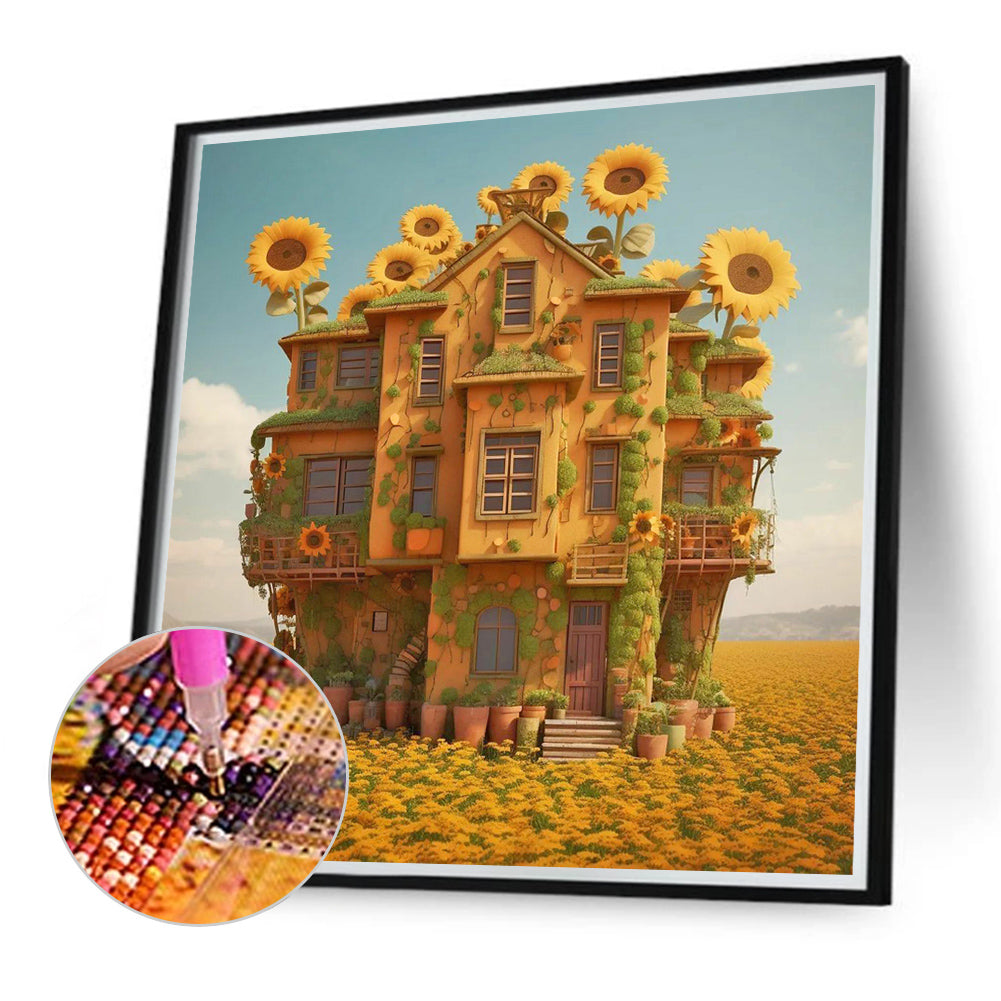 Sunflower House - Full Round Drill Diamond Painting 40*40CM