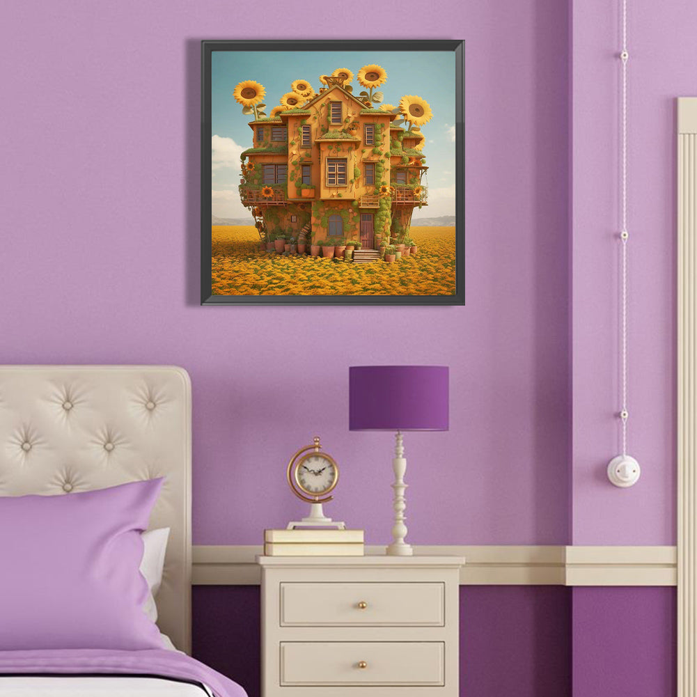 Sunflower House - Full Round Drill Diamond Painting 40*40CM