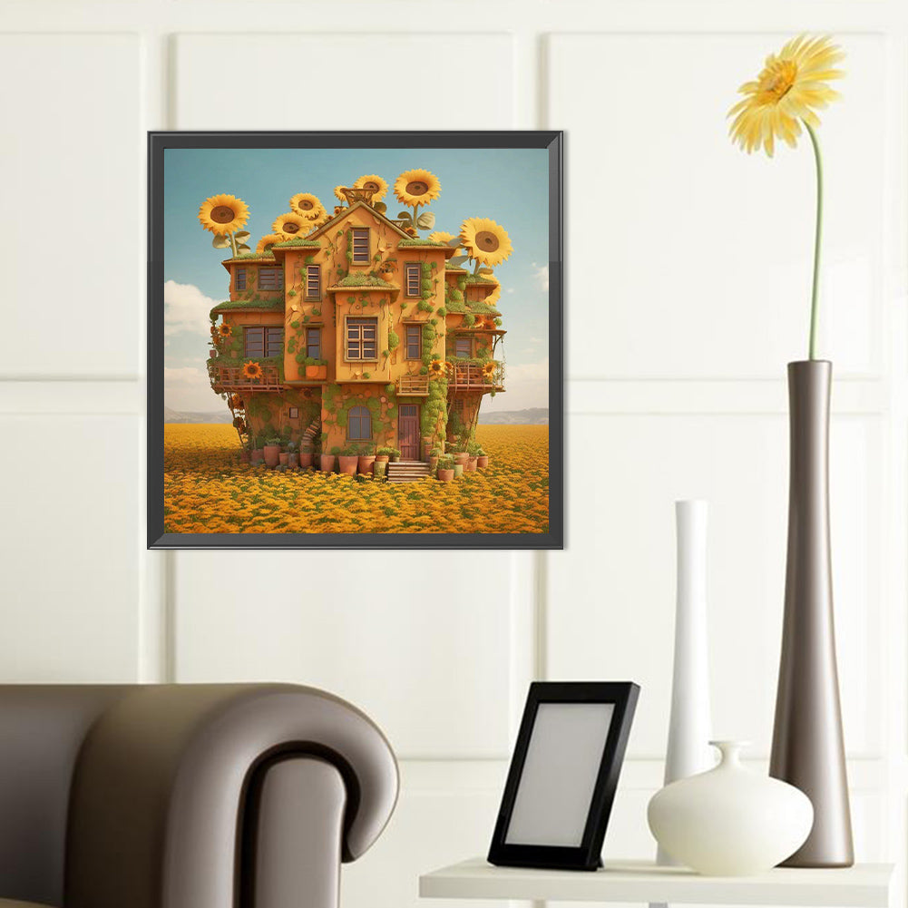 Sunflower House - Full Round Drill Diamond Painting 40*40CM