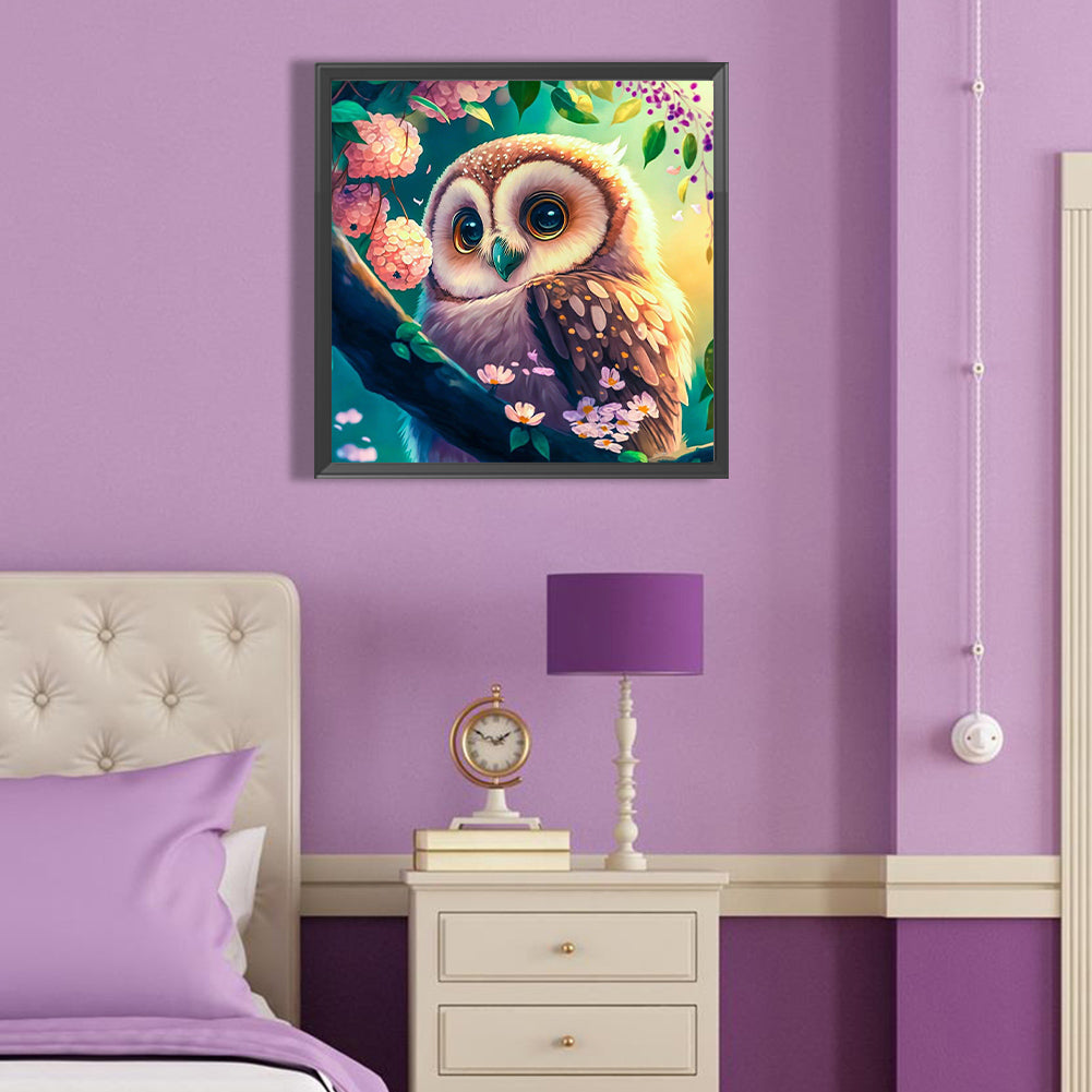 Big Eyed Owl - Full Round Drill Diamond Painting 40*40CM