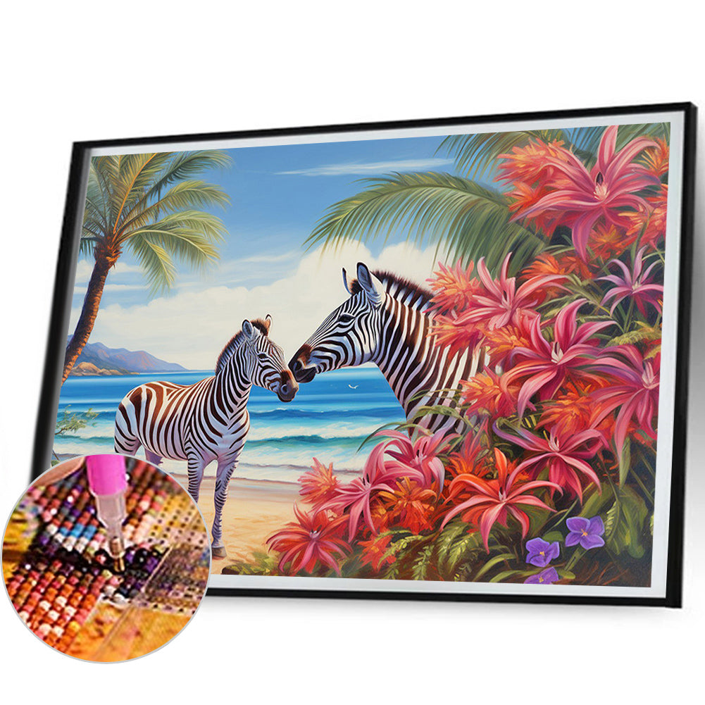 Zebra By The Sea - Full Round Drill Diamond Painting 50*40CM