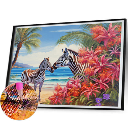 Zebra By The Sea - Full Round Drill Diamond Painting 50*40CM