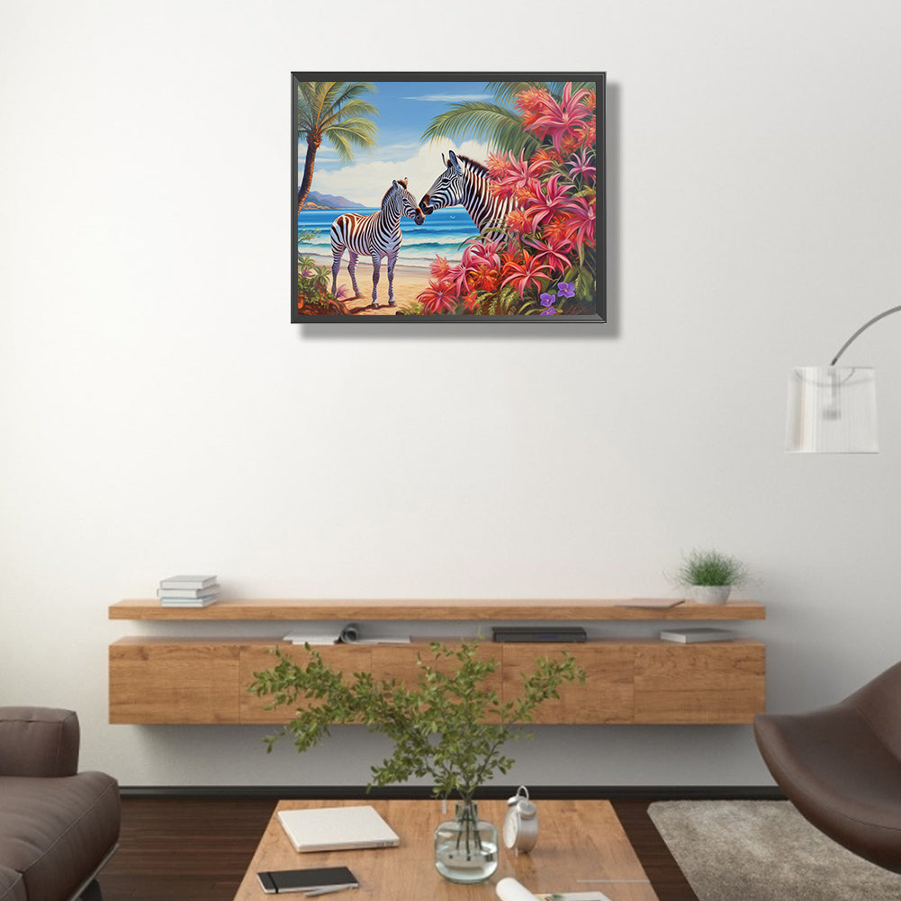 Zebra By The Sea - Full Round Drill Diamond Painting 50*40CM