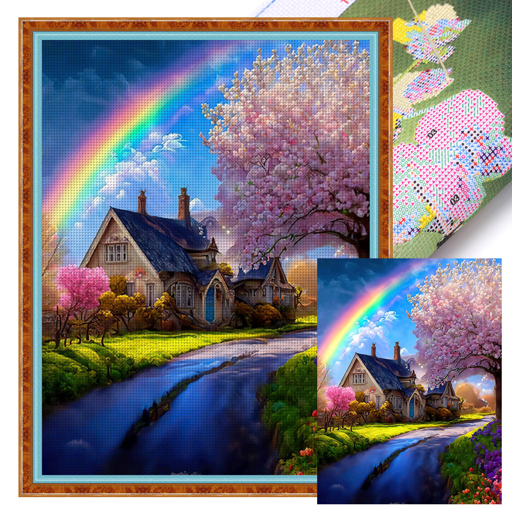 Rainbow Country Cottage - 11CT Stamped Cross Stitch 50*65CM