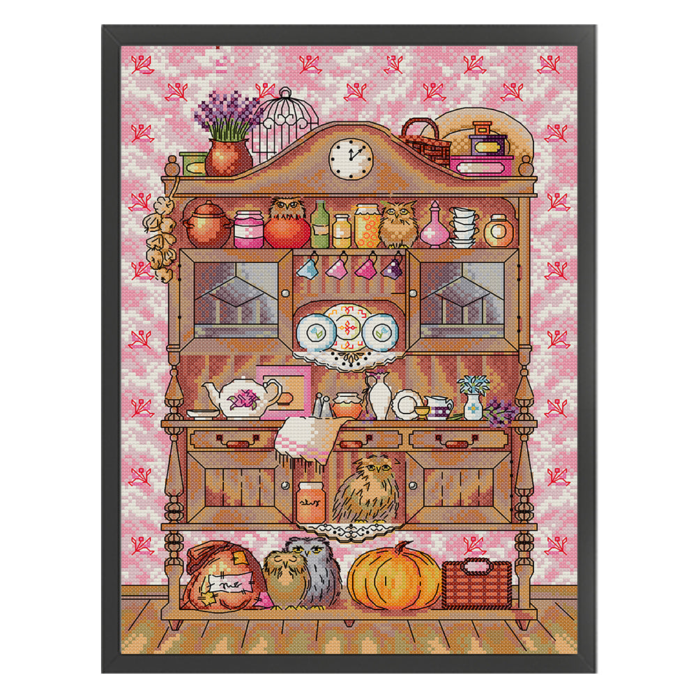 Owl Bookshelf - 14CT Stamped Cross Stitch 30*40CM(Joy Sunday)