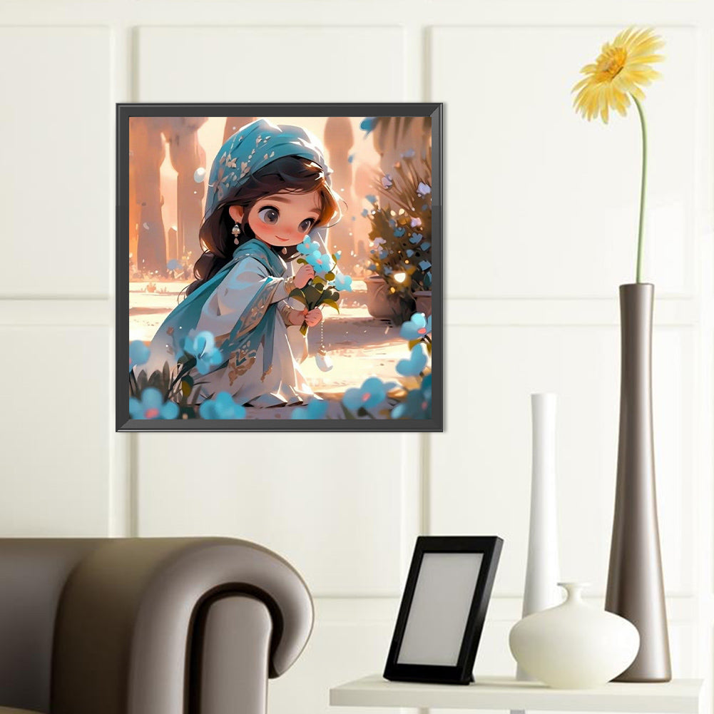 Little Girl Picking Flowers - Full Round Drill Diamond Painting 40*40CM