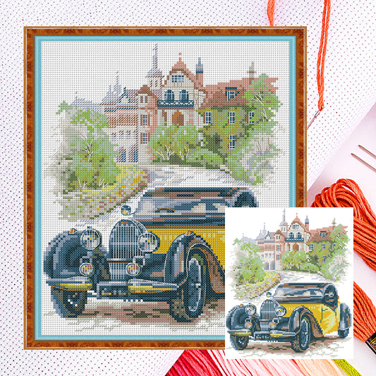 Yellow Classic Car - 14CT Counted Cross Stitch 26*30CM(Joy Sunday)