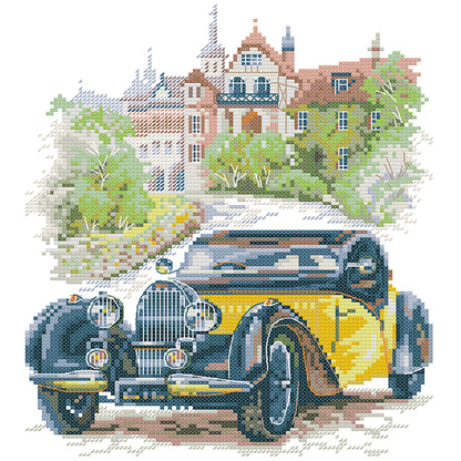 Yellow Classic Car - 14CT Counted Cross Stitch 26*30CM(Joy Sunday)