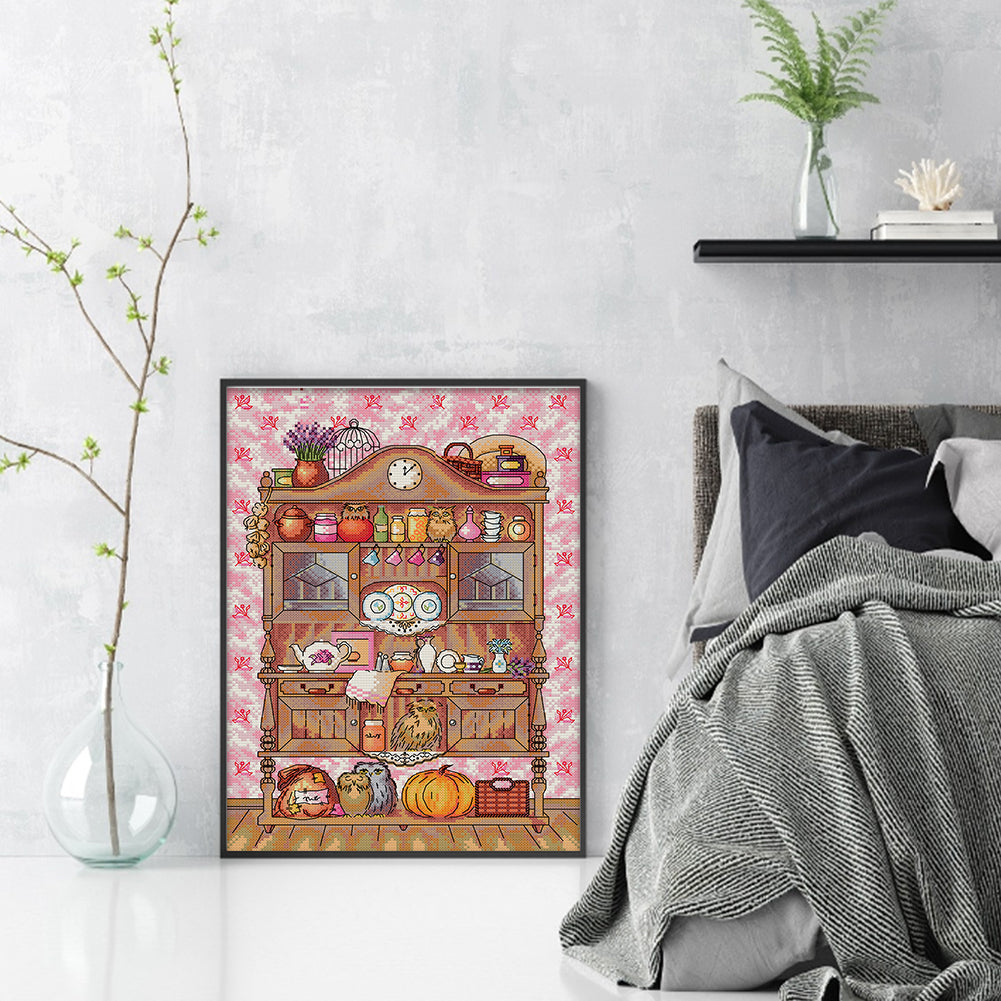 Owl Bookshelf - 14CT Counted Cross Stitch 30*40CM(Joy Sunday)