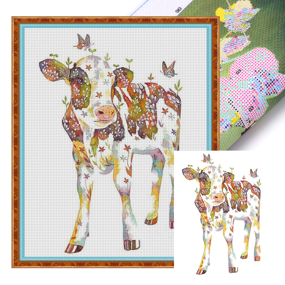 Cows With Flowers And Grass - 11CT Stamped Cross Stitch 40*50CM