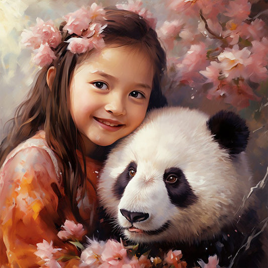 Girl And Panda - Full Round Drill Diamond Painting 40*40CM