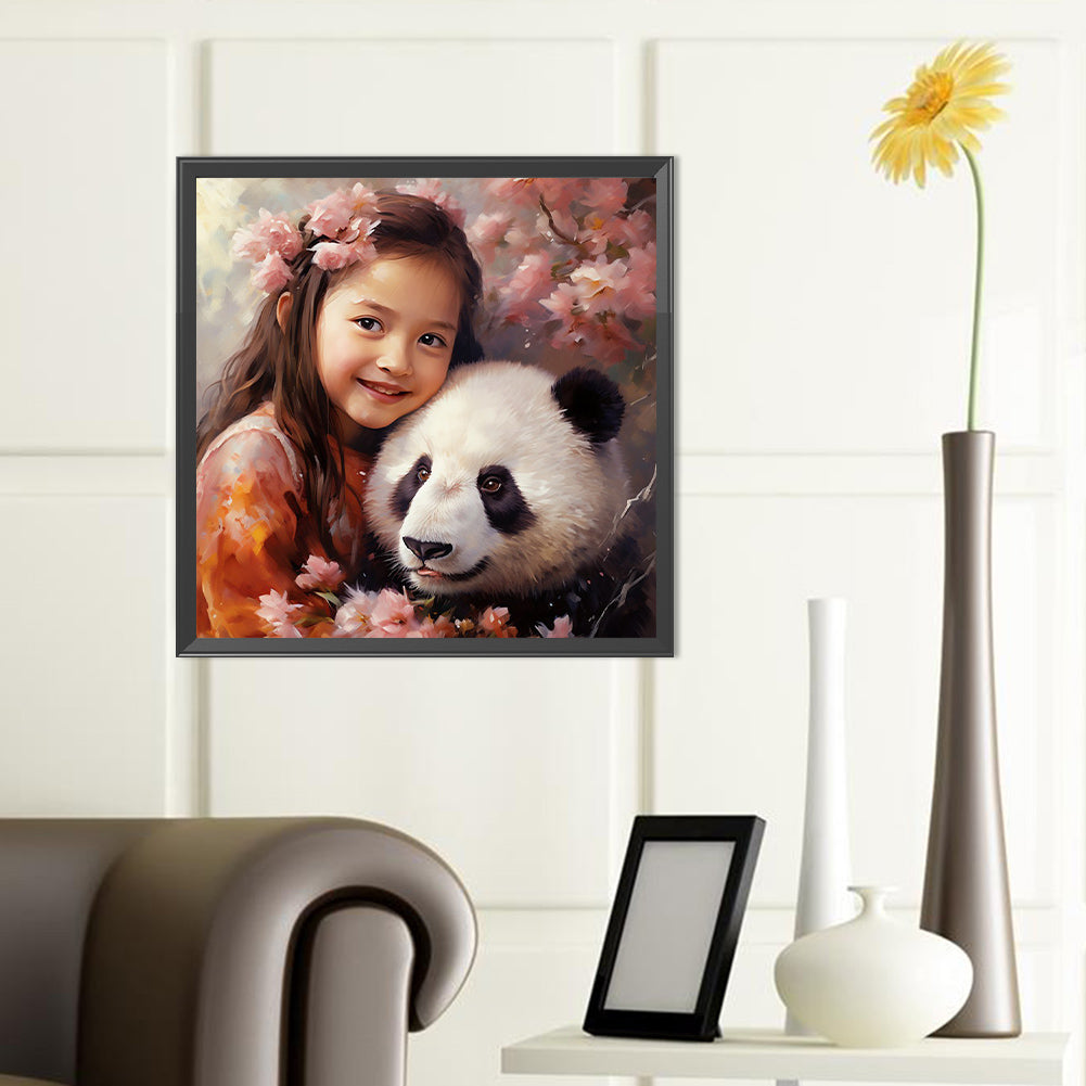 Girl And Panda - Full Round Drill Diamond Painting 40*40CM