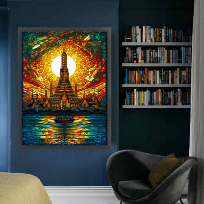 Glass Painting - Wat Arun, Bangkok - 14CT Stamped Cross Stitch 50*65CM