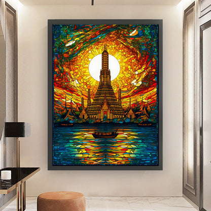 Glass Painting - Wat Arun, Bangkok - 14CT Stamped Cross Stitch 50*65CM