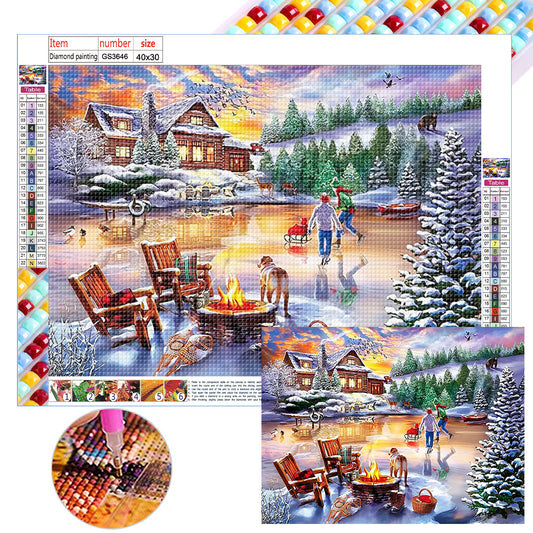 Rural Winter Scene - Full Square Drill Diamond Painting 40*30CM