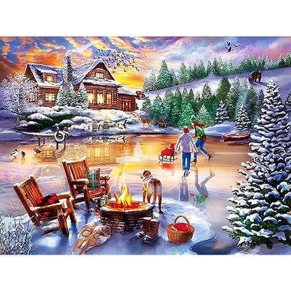 Rural Winter Scene - Full Square Drill Diamond Painting 40*30CM