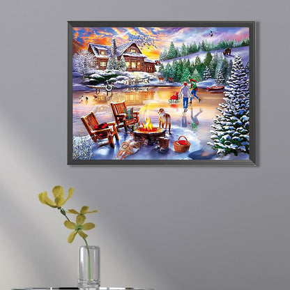 Rural Winter Scene - Full Square Drill Diamond Painting 40*30CM