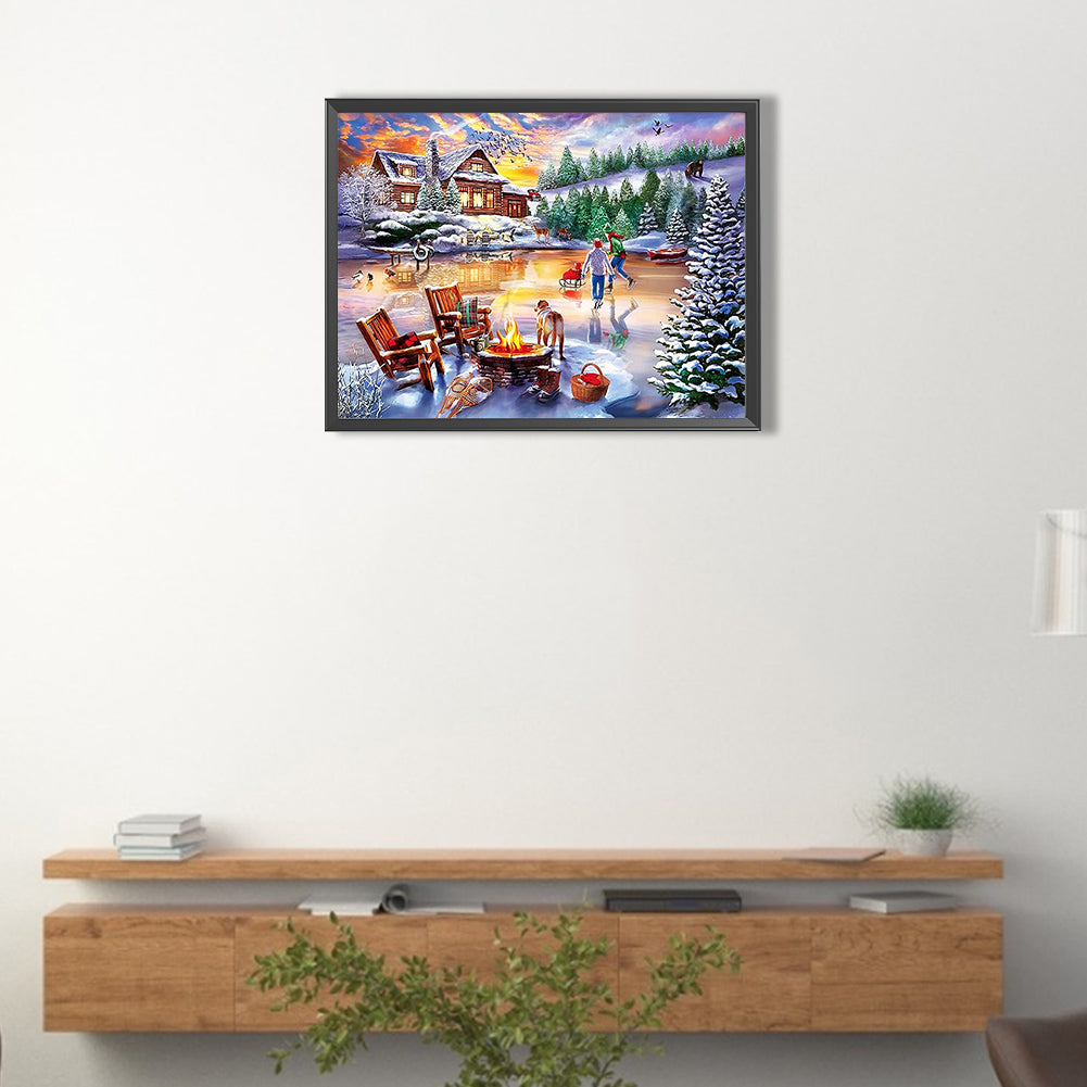 Rural Winter Scene - Full Square Drill Diamond Painting 40*30CM