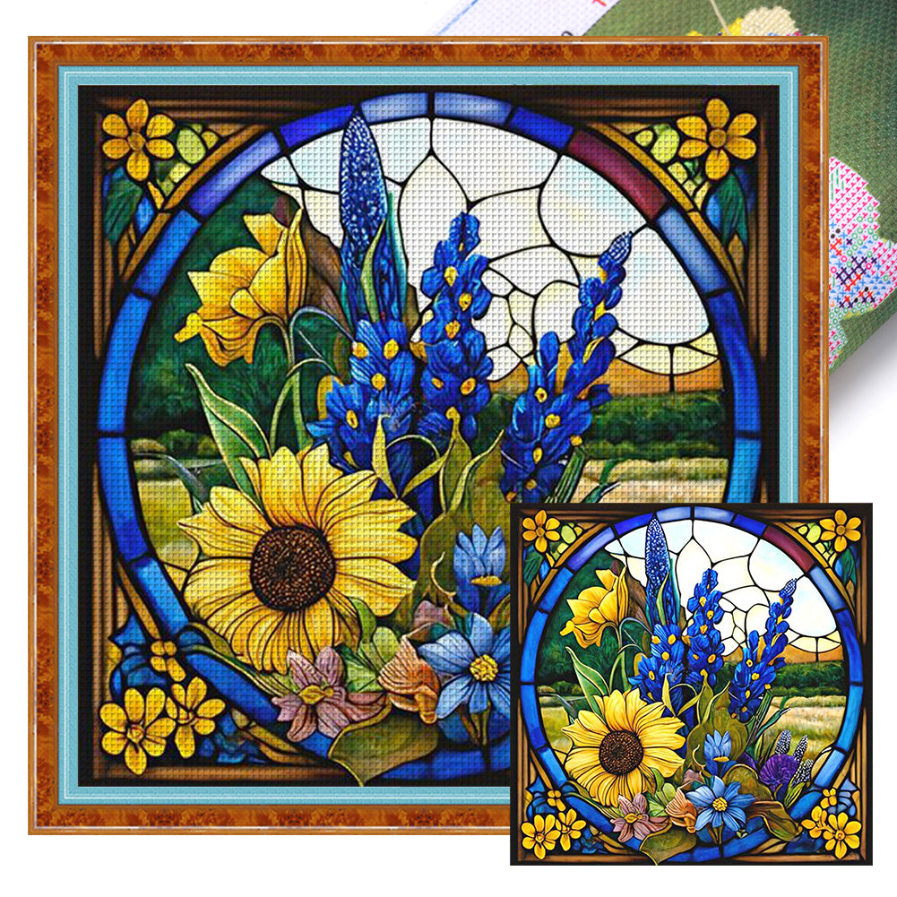 Glass Painting-Sunflower Bush - 14CT Stamped Cross Stitch 40*40CM