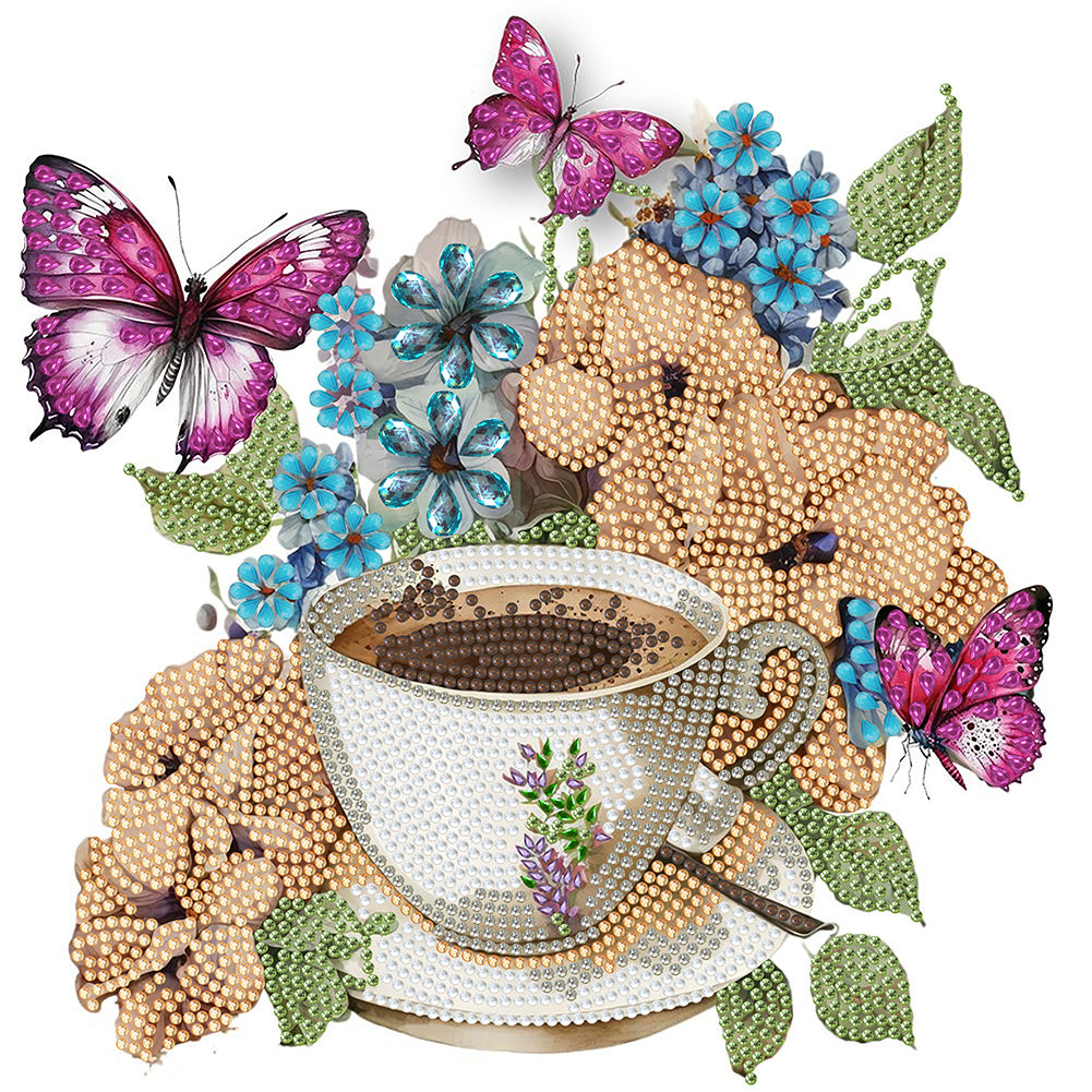 Coffee And Flower Butterfly - Special Shaped Drill Diamond Painting 30*30CM