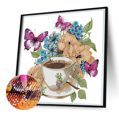 Coffee And Flower Butterfly - Special Shaped Drill Diamond Painting 30*30CM