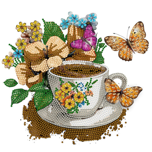 Coffee And Flower Butterfly - Special Shaped Drill Diamond Painting 30*30CM