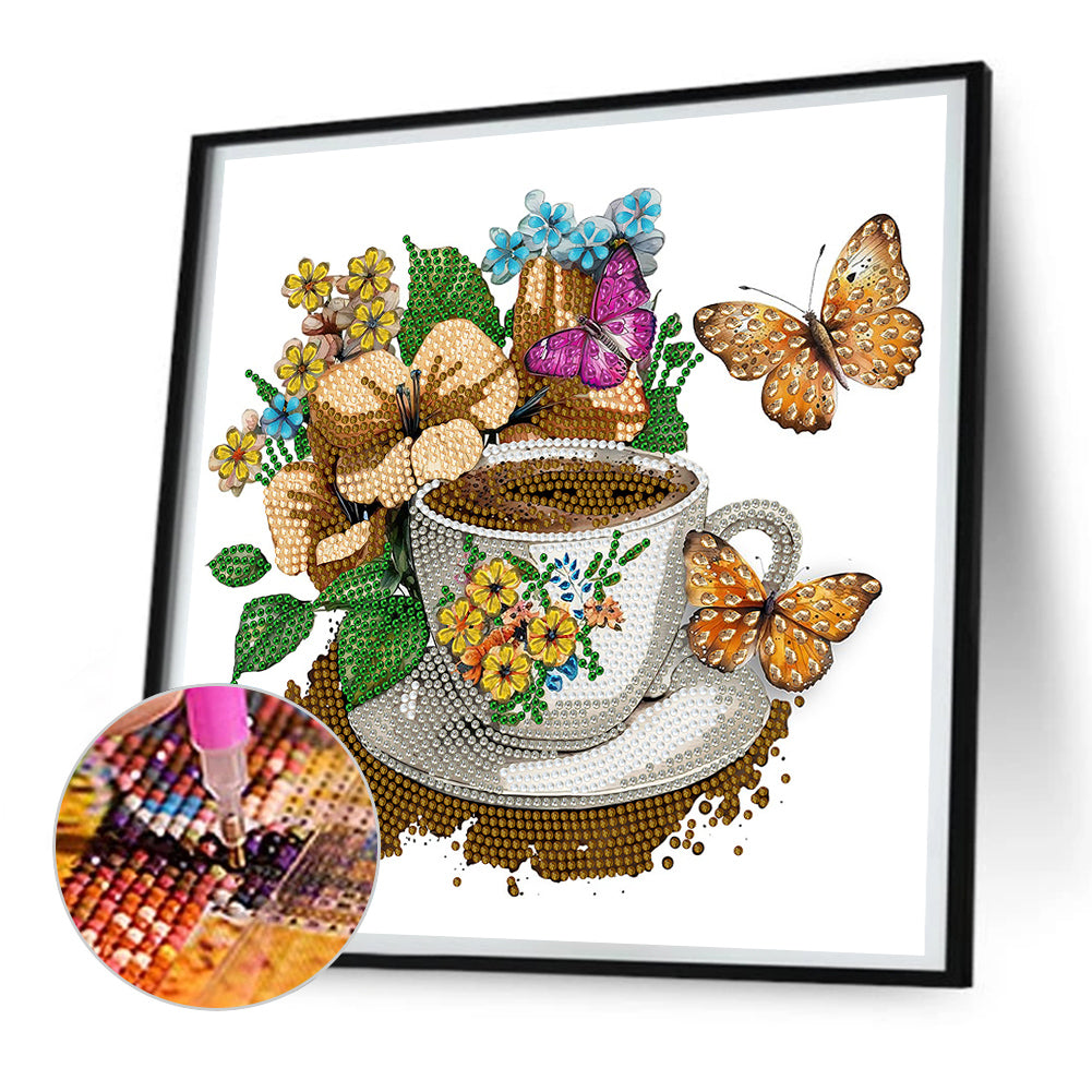 Coffee And Flower Butterfly - Special Shaped Drill Diamond Painting 30*30CM