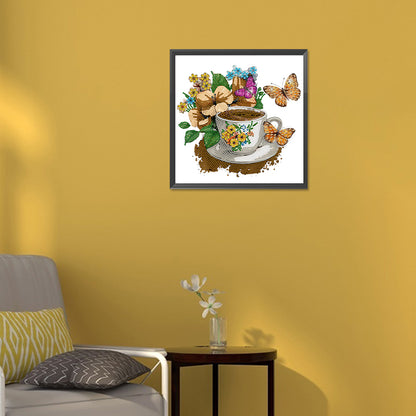 Coffee And Flower Butterfly - Special Shaped Drill Diamond Painting 30*30CM