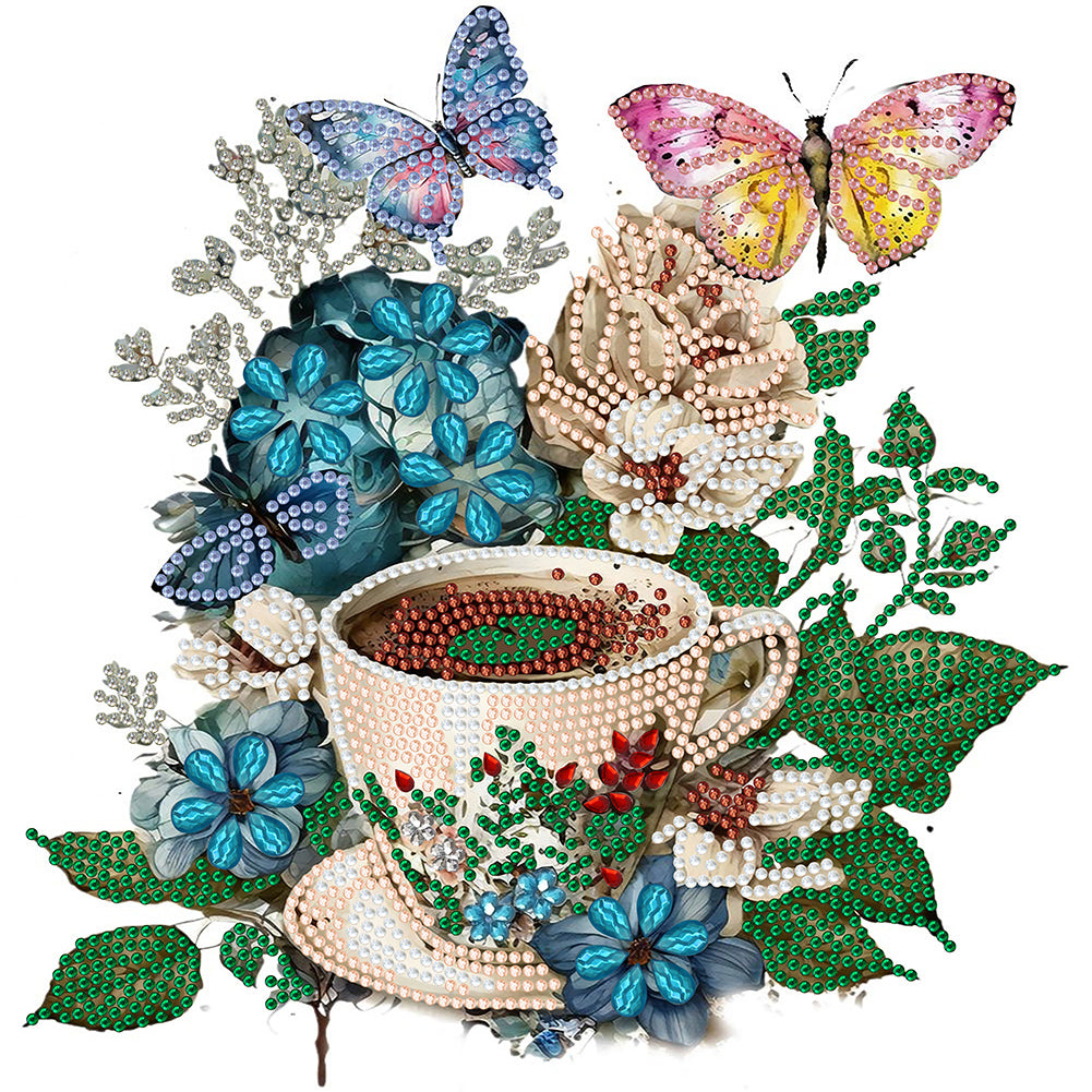 Coffee And Flower Butterfly - Special Shaped Drill Diamond Painting 30*30CM