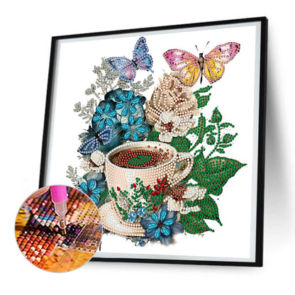 Coffee And Flower Butterfly - Special Shaped Drill Diamond Painting 30*30CM
