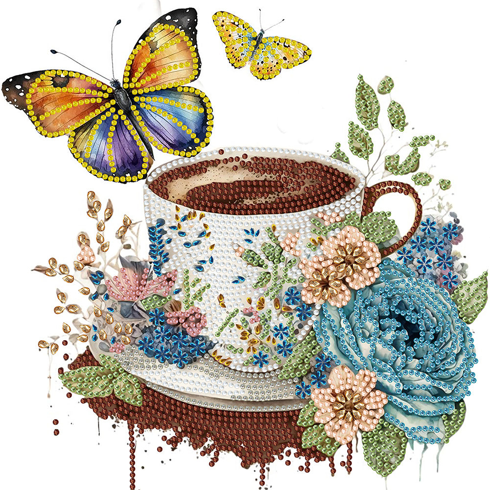 Coffee And Flower Butterfly - Special Shaped Drill Diamond Painting 30*30CM