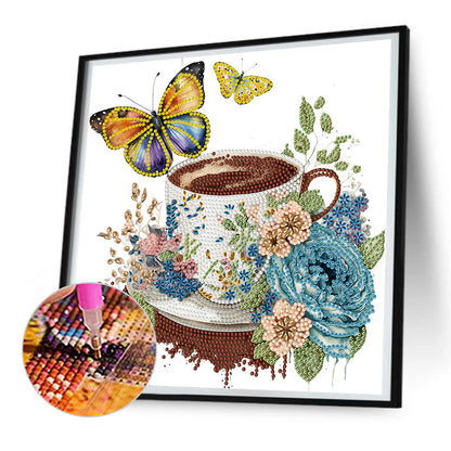 Coffee And Flower Butterfly - Special Shaped Drill Diamond Painting 30*30CM