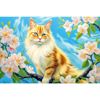 Cat Surrounded By Flowers - Full Round Drill Diamond Painting 60*40CM