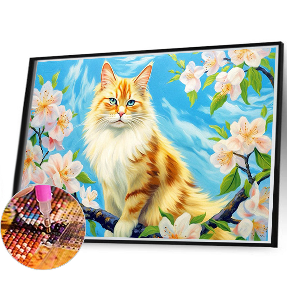 Cat Surrounded By Flowers - Full Round Drill Diamond Painting 60*40CM