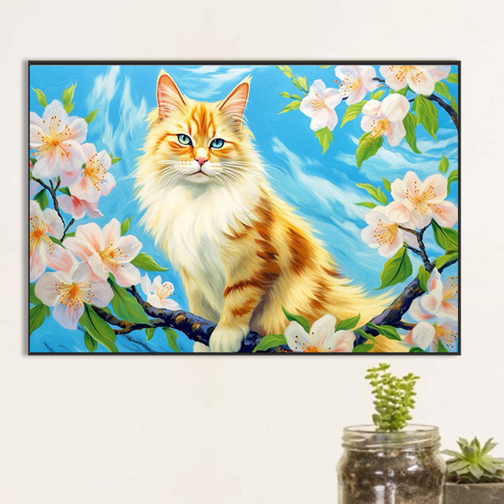 Cat Surrounded By Flowers - Full Round Drill Diamond Painting 60*40CM