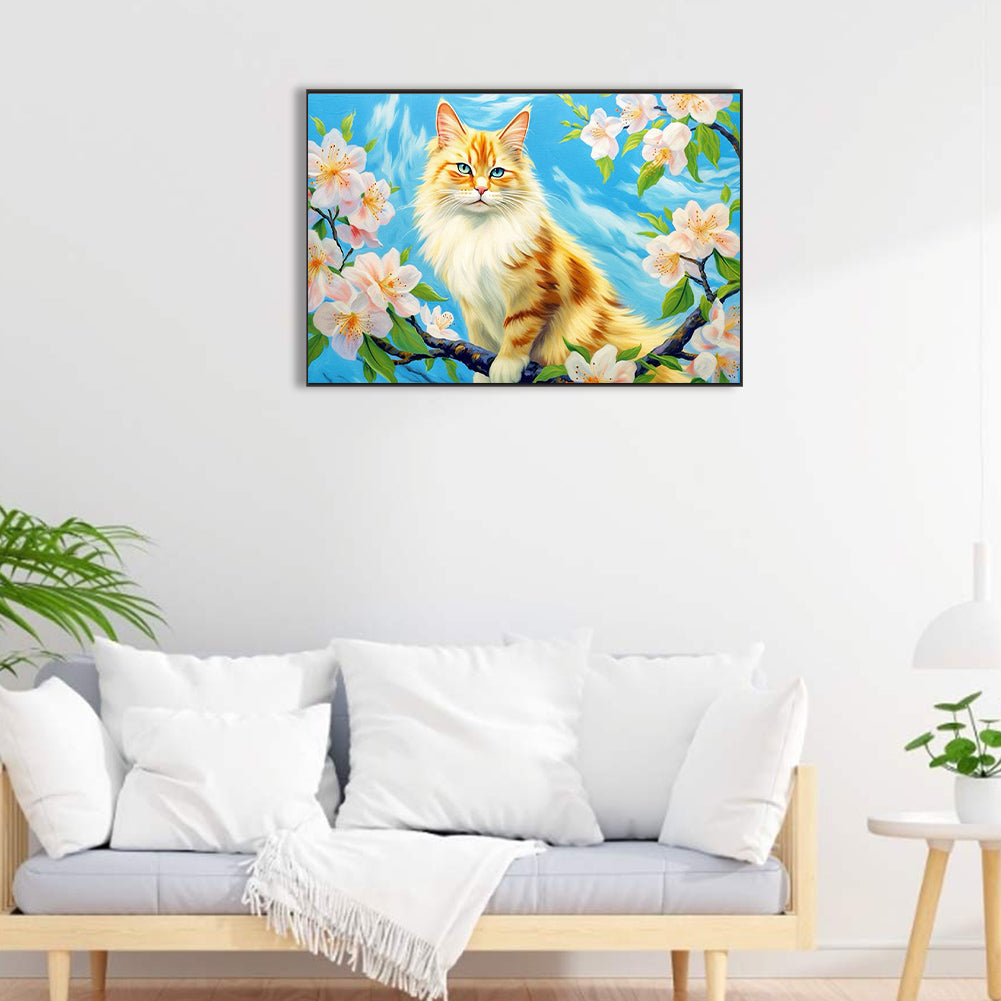 Cat Surrounded By Flowers - Full Round Drill Diamond Painting 60*40CM