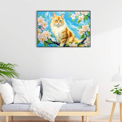 Cat Surrounded By Flowers - Full Round Drill Diamond Painting 60*40CM