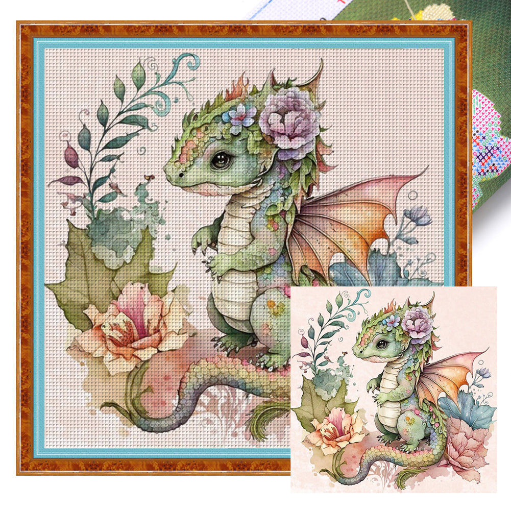 Cute Flower Pterosaur - 11CT Stamped Cross Stitch 50*50CM