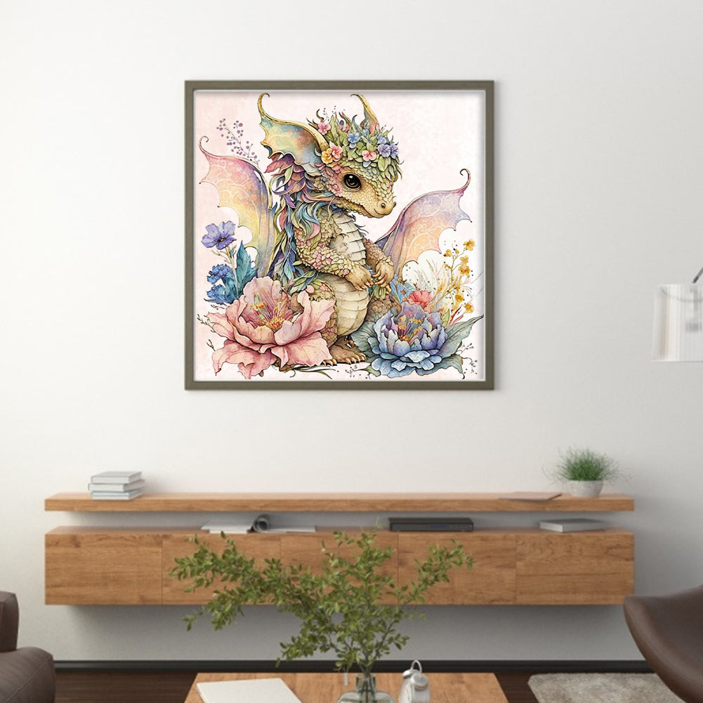 Cute Flower Pterosaur - 11CT Stamped Cross Stitch 50*50CM