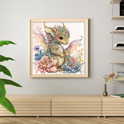 Cute Flower Pterosaur - 11CT Stamped Cross Stitch 50*50CM