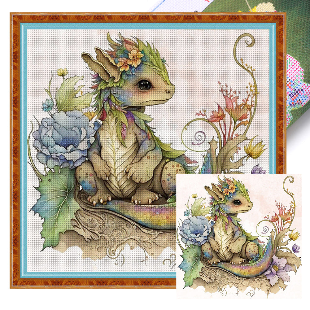 Cute Flower Pterosaur - 11CT Stamped Cross Stitch 50*50CM