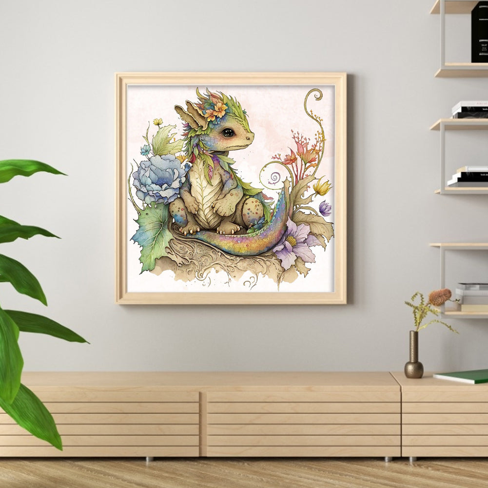 Cute Flower Pterosaur - 11CT Stamped Cross Stitch 50*50CM