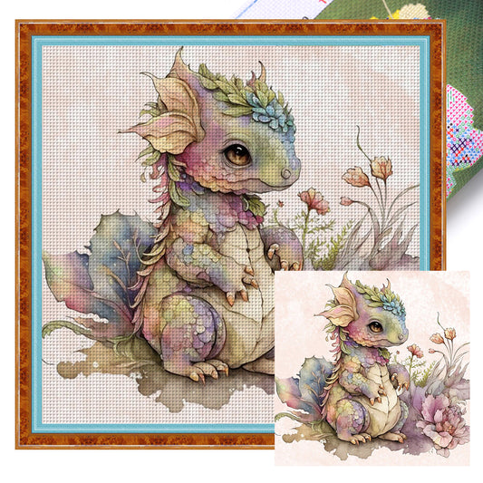 Cute Flower Pterosaur - 11CT Stamped Cross Stitch 50*50CM