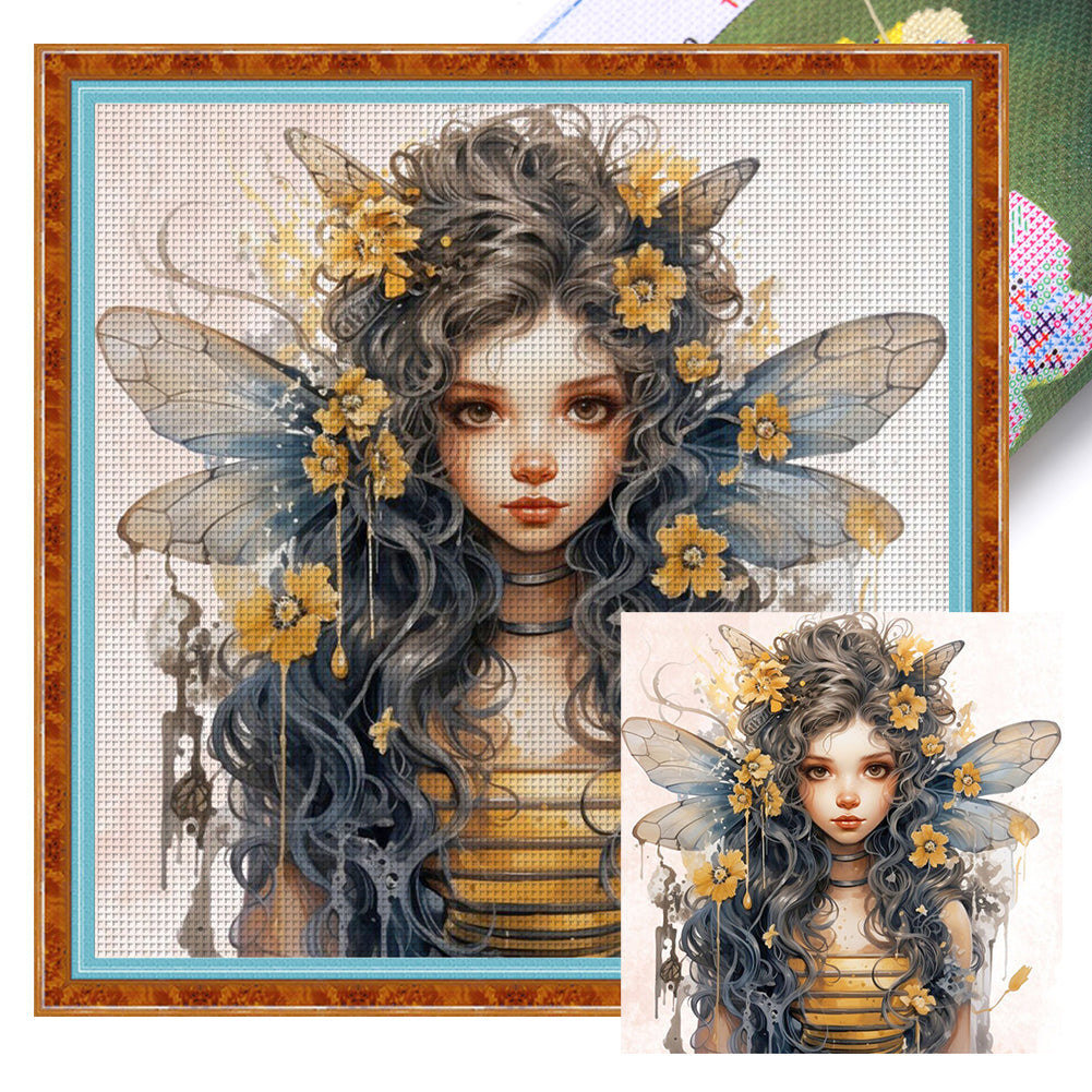 Bee Girl - 11CT Stamped Cross Stitch 50*50CM