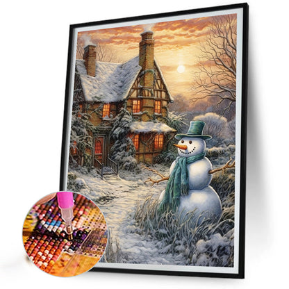 Snowman Outside The House - Full Round Drill Diamond Painting 40*50CM