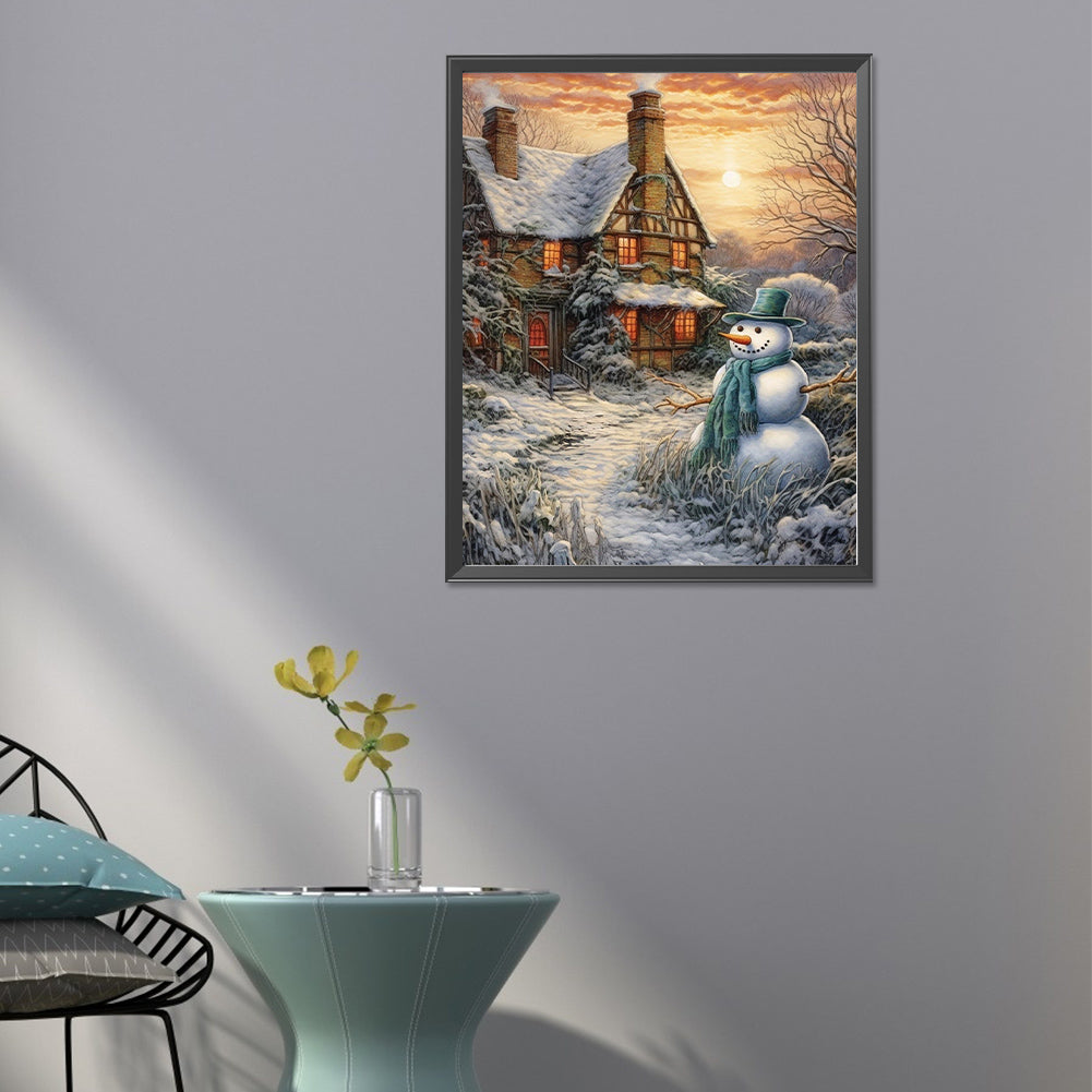 Snowman Outside The House - Full Round Drill Diamond Painting 40*50CM