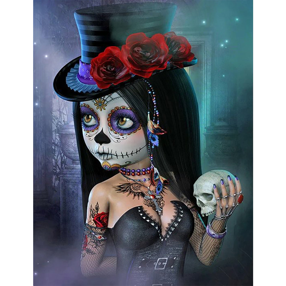 Halloween Skull Girl - Full Round Drill Diamond Painting 50*60CM