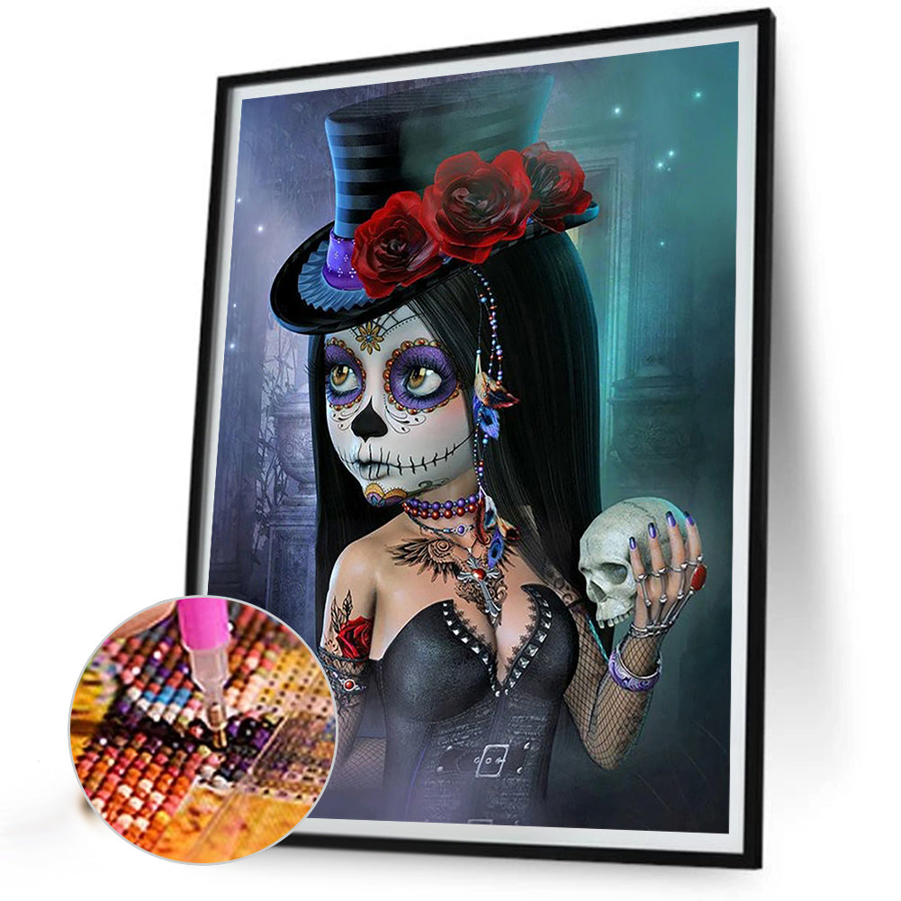 Halloween Skull Girl - Full Round Drill Diamond Painting 50*60CM